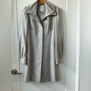 Anthropologie Elevenses Light Gray Lady Coat with Back Ribbon Tie